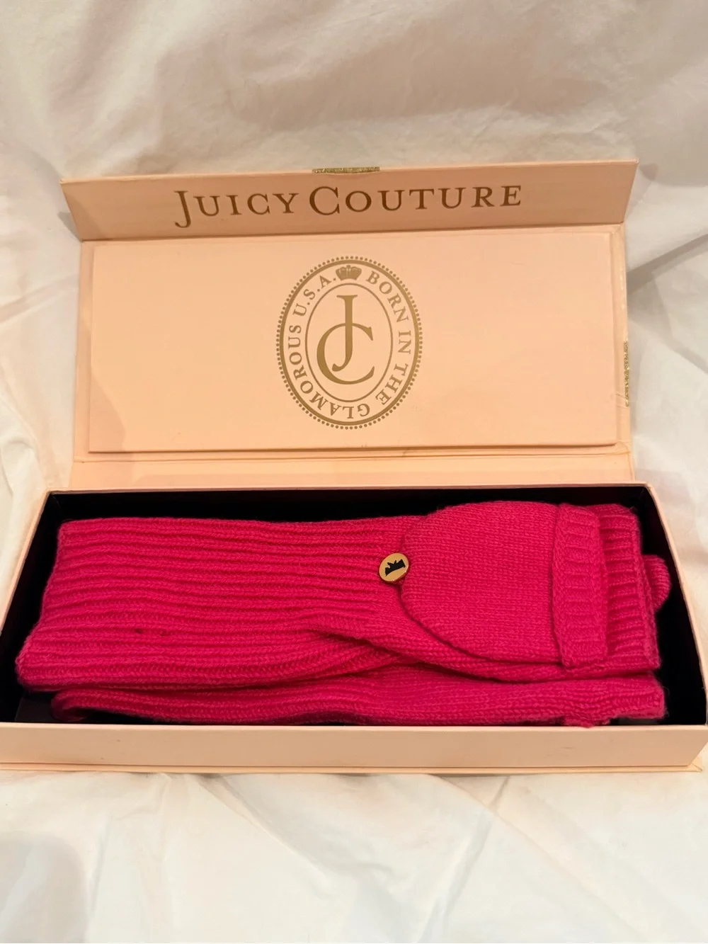 Juicy Couture Pink Convertible Fingerless Gloves Mittens NWT with Box